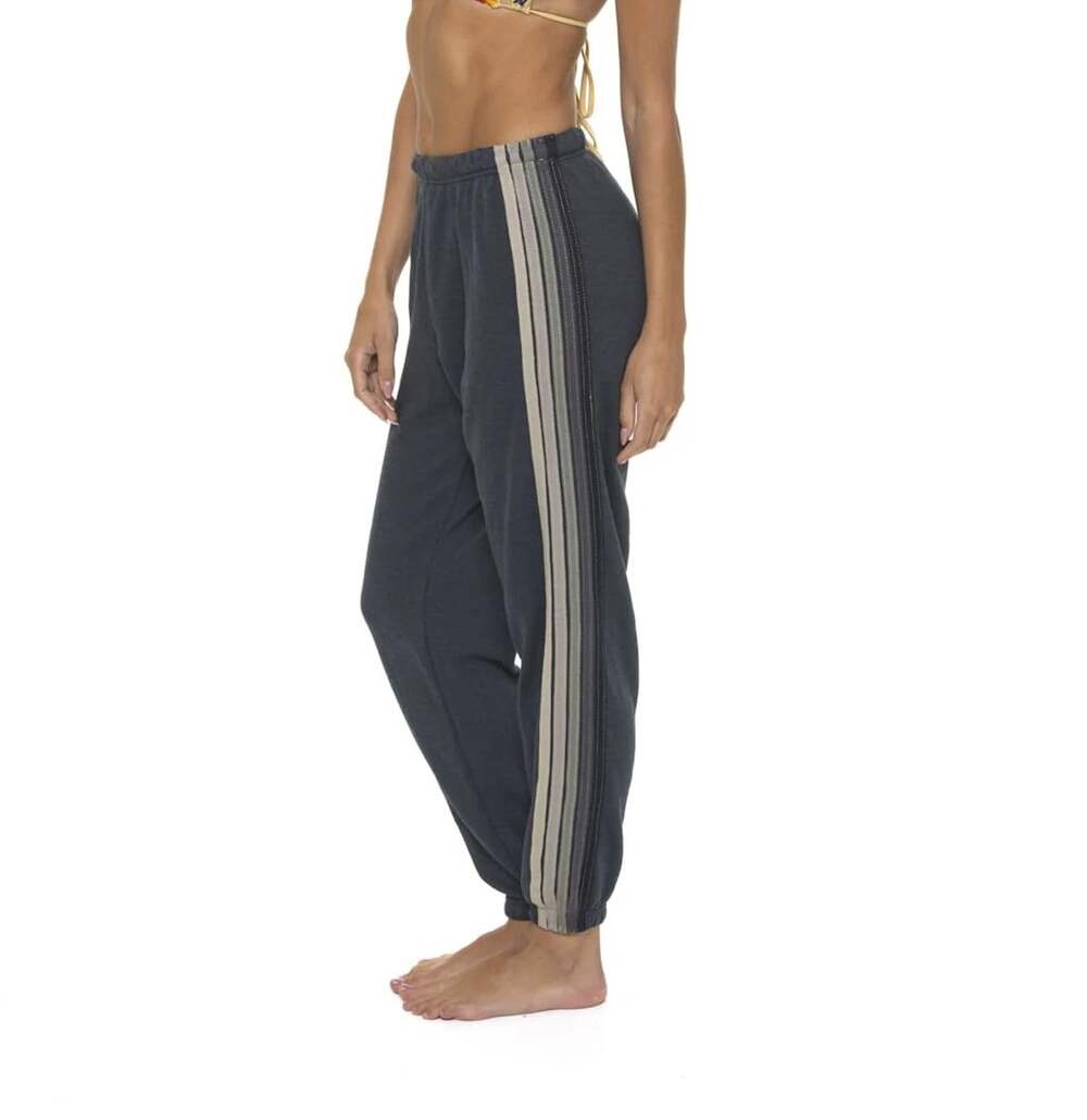 Aviator Nation Women's Sweatpants Size Large Charcoal/Grey 5 Stripe Joggers